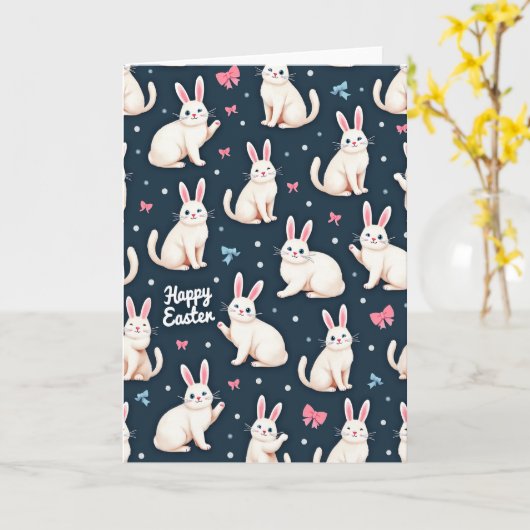 Carte Happy Easter Rabbits Pattern Card (Fleur jaune)
