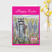 Carte Happy Easter Raccoon (Fleur jaune)