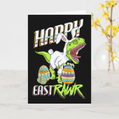 Carte Happy Eastrawr Cute Trex Dinosaur Easter Bunny Egg (Fleur jaune)