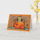 Carte Happy Fall Owl et Citrouille (Fleur jaune)