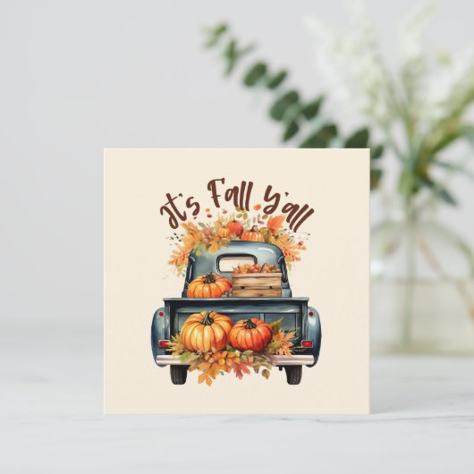Carte Happy Fall Y'all - Camion rustique avec Citrouille (Debout devant)