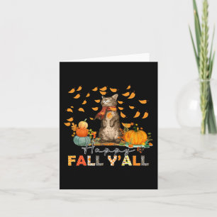 Carte Happy Fall Y'All Citrouille Chat Automne Feuilles 