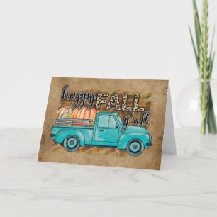 Carte Happy Fall Y'all Citrouille Farm Truck Plaid