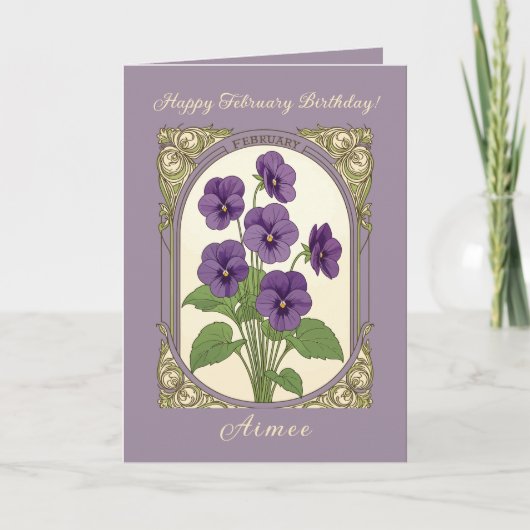 Carte Happy February Birthday Viola Flowers (Devant)