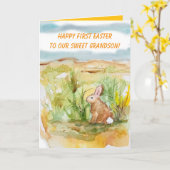 Carte Happy First Easter Grandson Rabbit Wildflowers (Fleur jaune)