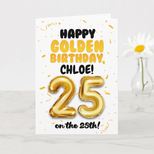 Carte Happy Golden Birthday, 25th Birthday Card  (Petite plante)