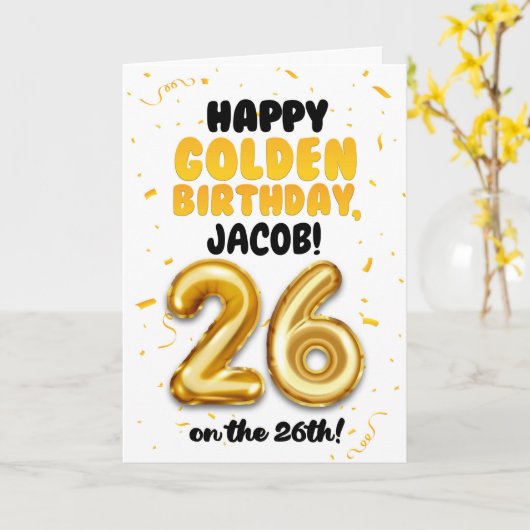 Carte Happy Golden Birthday, 26th Birthday Card (Fleur jaune)