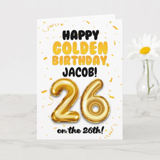 Carte Happy Golden Birthday, 26th Birthday Card (Petite plante)