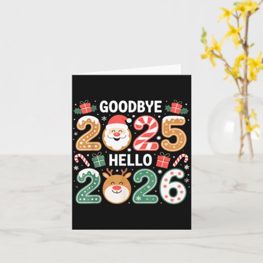 Carte Happy Goodbye 2025 Hello 2026 Festive New Year Loo (Fleur jaune)