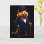 Carte Happy Groundhog Day 2026 Groundhog Gentleman Hat (Fleur jaune)