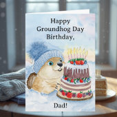 Carte Happy Groundhog Day Birthday Groundhog with Cake