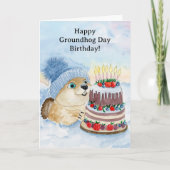 Carte Happy Groundhog Day Birthday Groundhog with Cake (Devant)