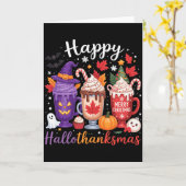 Carte Happy Hallothanksmas Coffee Lover Halloween Merry  (Fleur jaune)