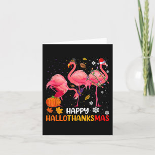 Carte Happy Hallothanksmas Flamant rose