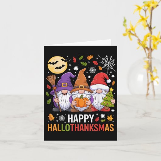 Carte Happy Hallothanksmas Gnomes Lover Halloween Merry (Fleur jaune)