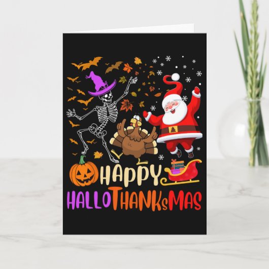 Carte Happy Hallothanksmas Skeleton Pumpkin Turkey Santa (Devant)