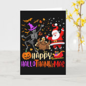 Carte Happy Hallothanksmas Skeleton Pumpkin Turkey Santa (Fleur jaune)
