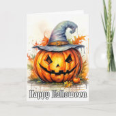 Carte Happy Halloween aquarelle Citrouille Art (Devant)