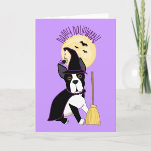 Carte Happy Halloween Boston Terrier Witch