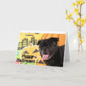 Carte Happy Halloween Card Black Pug (Fleur jaune)
