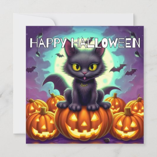 Carte Happy Halloween Chat chauve Noir (Devant)
