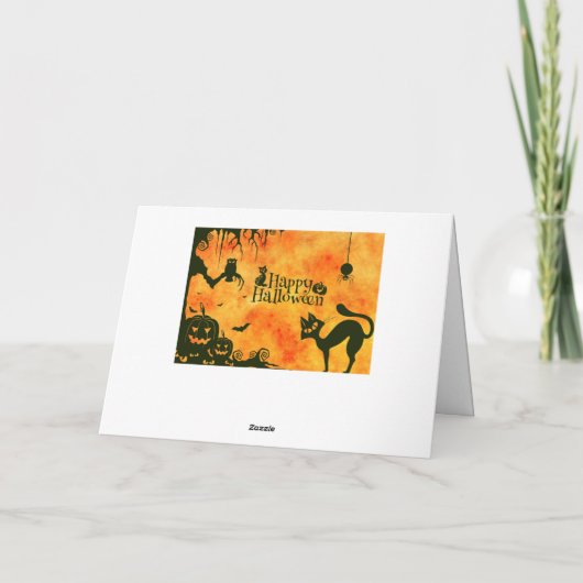 Carte Happy Halloween Chat noir, hibou, citrouille (Dos)