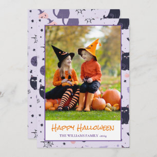 Carte Happy Halloween chats violet Photo Holiday Card