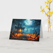 Carte Happy Halloween Cimetière Éffrayant (Fleur jaune)