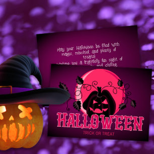 Carte Happy Halloween Citrouille effrayant et rose viole