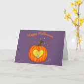 Carte Happy Halloween Coeur Citrouille (Fleur jaune)