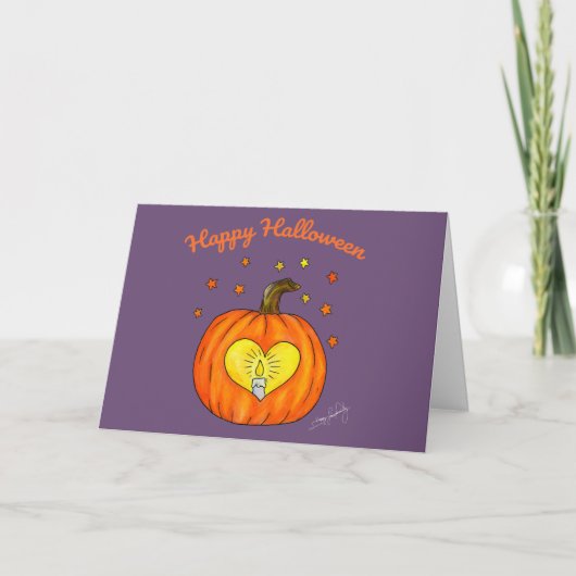 Carte Happy Halloween Coeur Citrouille (Devant)