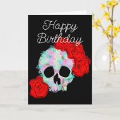 Carte Happy Halloween crâne d'anniversaire avec Roses (Fleur jaune)