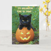 Carte Happy Halloween Cute Black Kitten et Citrouille Fu (Fleur jaune)