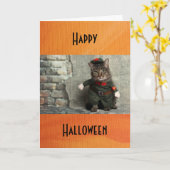 Carte Happy Halloween drôle Costume de chat Humour (Fleur jaune)