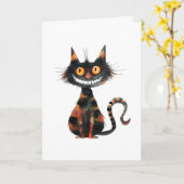 Carte Happy Halloween effrayant Chat Noir Salutation (Fleur jaune)