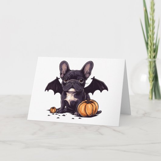Carte Happy Halloween Français Bulldog Bat Wings Citroui (Devant)