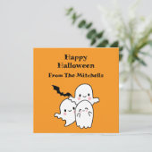 Carte Happy Halloween Ghost Bat Orange Modern Simple (Debout devant)