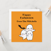 Carte Happy Halloween Ghost Bat Orange Modern Simple (Devant/Arrière en situation)