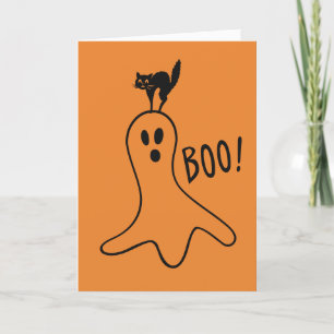 Carte Happy Halloween Ghost Chat noir mignonne Orange