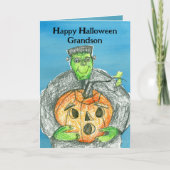 Carte Happy Halloween Grandson Frankenstein Citrouille (Devant)