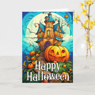 Carte Happy Halloween Haunted Maison & Citrouille