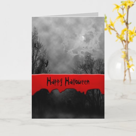 Carte Happy Halloween Haunted Sky Custom Card (Fleur jaune)