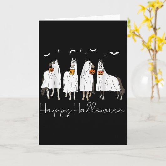 Carte Happy Halloween Horse Ghost 2025 (Fleur jaune)
