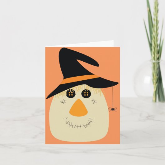 Carte Happy Halloween mignonette Scarecrow et Spider (Devant)