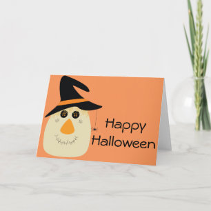 Carte Happy Halloween mignonette Scarecrow et Spider