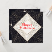 Carte Happy Halloween Noir Rouge élégant art déco classe (Devant/Arrière en situation)