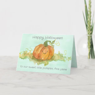 Carte Happy Halloween Petit Citrouille Nom personnalisé