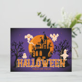 Carte Happy Halloween Scary Castle Ghosts et Lune (Debout devant)
