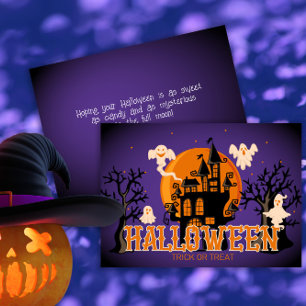 Carte Happy Halloween Scary Castle Ghosts et Lune