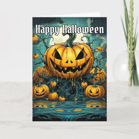 Carte Happy Halloween Scary Citrouille Design (Devant)